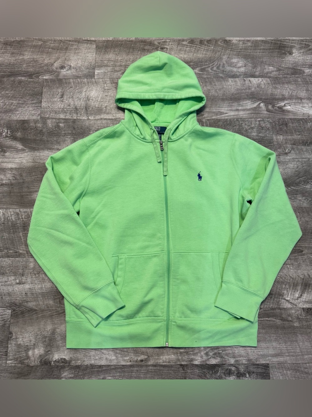Polo Ralph Lauren Full Zip Hoodie Navy Pony Light Green/Lime Mens Sz. XL